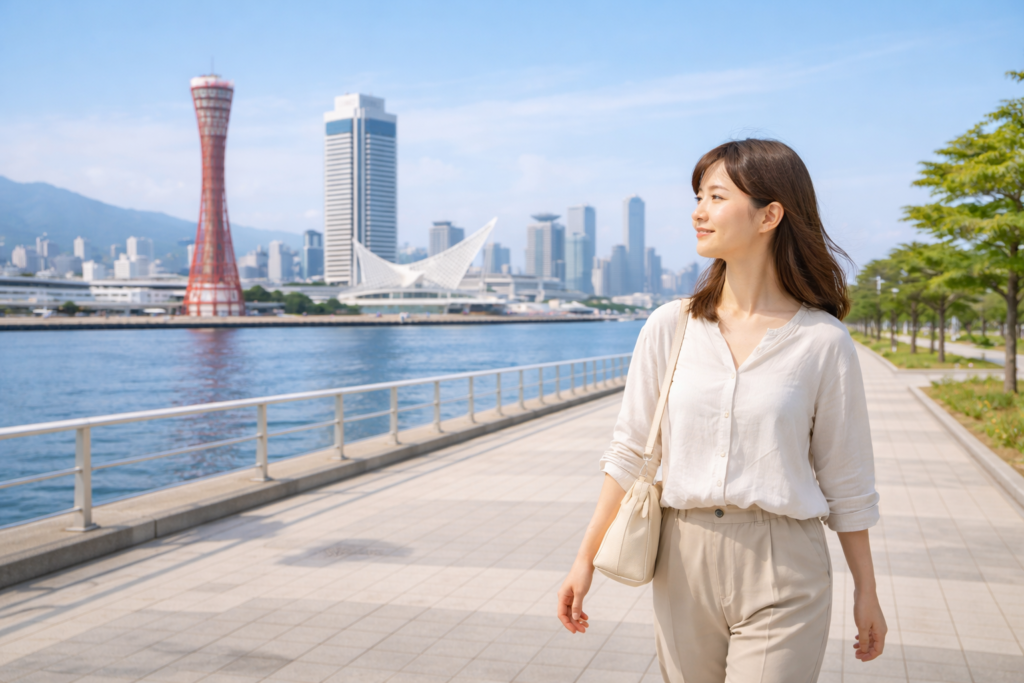 メリケンパークを散策する女性